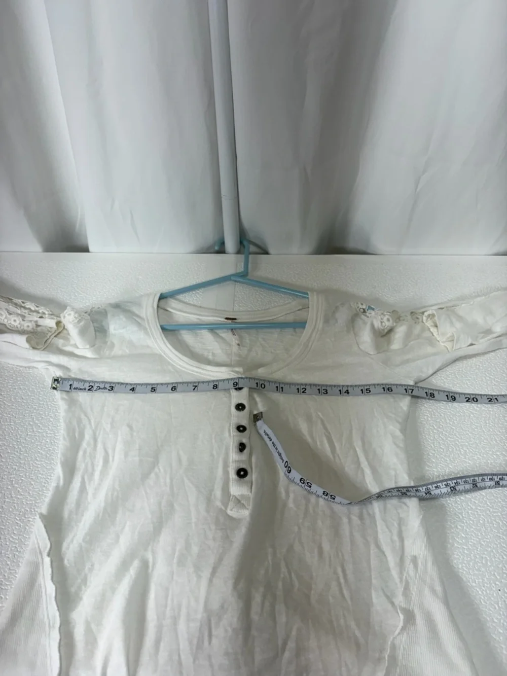 Free People Cream Lace-Trim Henley Long Sleeve Top 2968